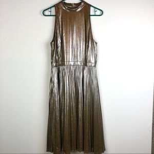 Ann Taylor Gold Shimmer Knee Length Halter Dress